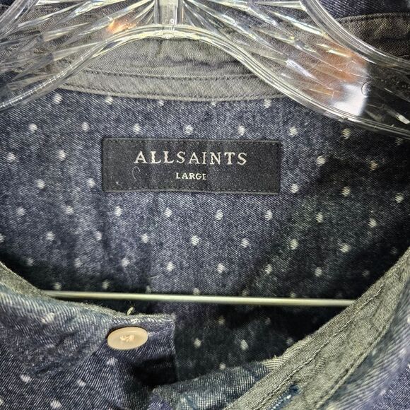 All Saints Blue Cotton Button Down Shirt Size Large - Picture 3 of 6